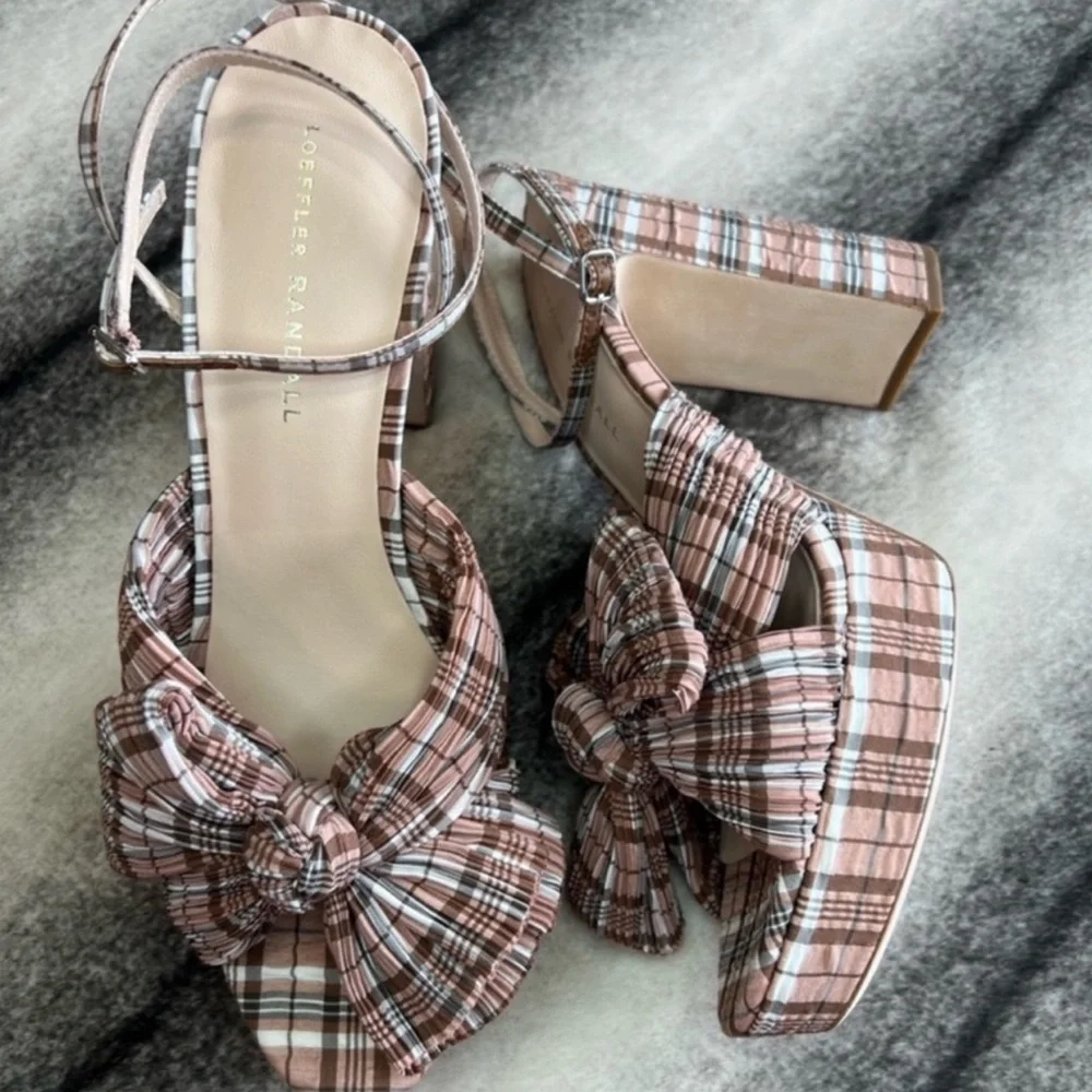 Loeffler Randall Natalia Day Plaid Pleated Platform Sandals Heels